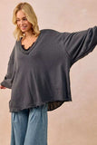 BiBi Mineral Washed French Terry Oversized Sweatshirt - Trendsi - Flyclothing LLC