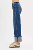 RISEN Full Size High Rise Crop Wide Straight Cuffed Jeans Plus Size - Trendsi - Flyclothing LLC