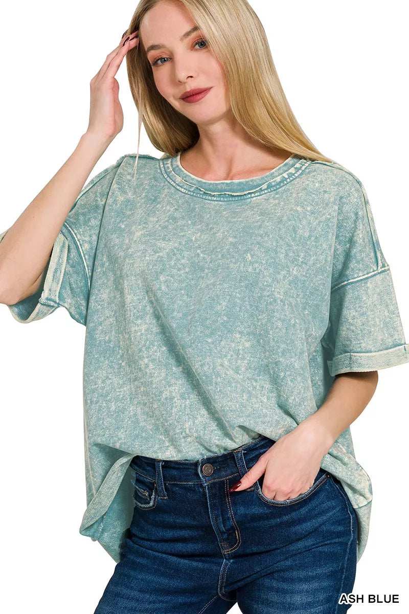 Zenana French Terry Acid Washed T-Shirt - Trendsi - Flyclothing LLC