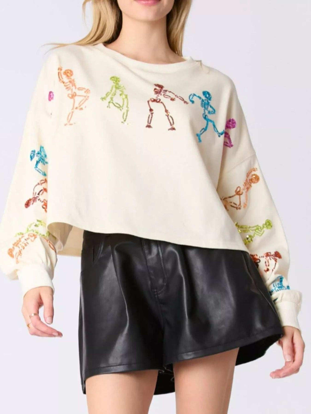 Halloween Colorful Sequin Skeleton Sweatshirt - Trendsi - Flyclothing LLC