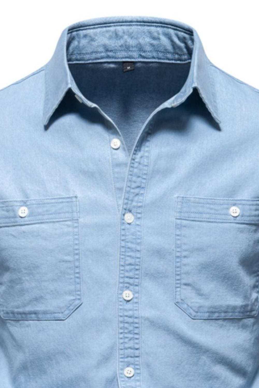 Men's Collared Neck Long Sleeve Denim Shirt - Trendsi - Flyclothing LLC