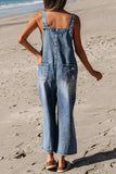 Distressed Bib Pocket Wide Leg Denim Overalls - Trendsi - Flyclothing LLC