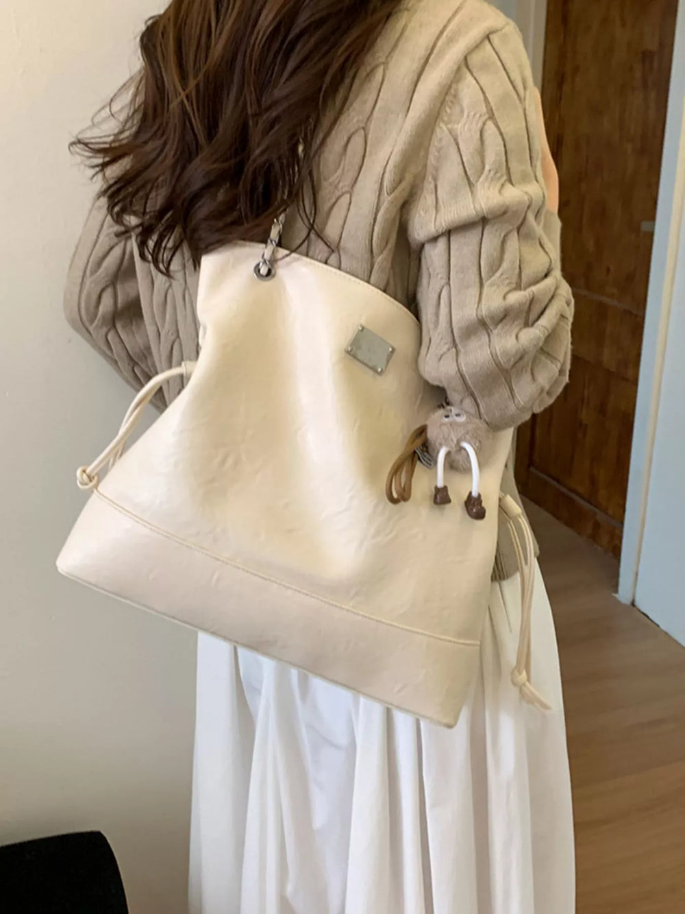 Chain Strap Faux Leather Tote Bag - Trendsi - Flyclothing LLC