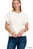 Zenana Round Neck Banded Botton Short Sleeve Sweater - Trendsi - Flyclothing LLC