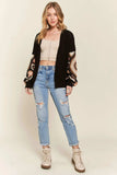ADORA Multi Color Sleeve Crochet Cardigan - Trendsi - Flyclothing LLC