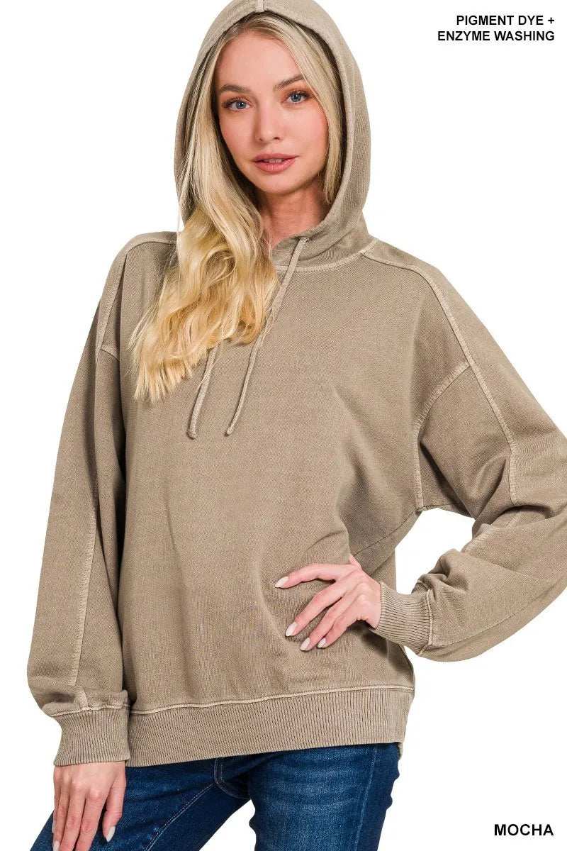 Zenana French Terry Pigment Dye & Enzyme Washing Hoodie - Trendsi - Flyclothing LLC