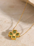 Stainless Steel Zircon Lucky Clover Pendant Necklace - Trendsi - Flyclothing LLC