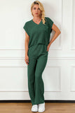 Pocketed V-Neck Top and Wide Leg Sweater Set - Trendsi - Flyclothing LLC
