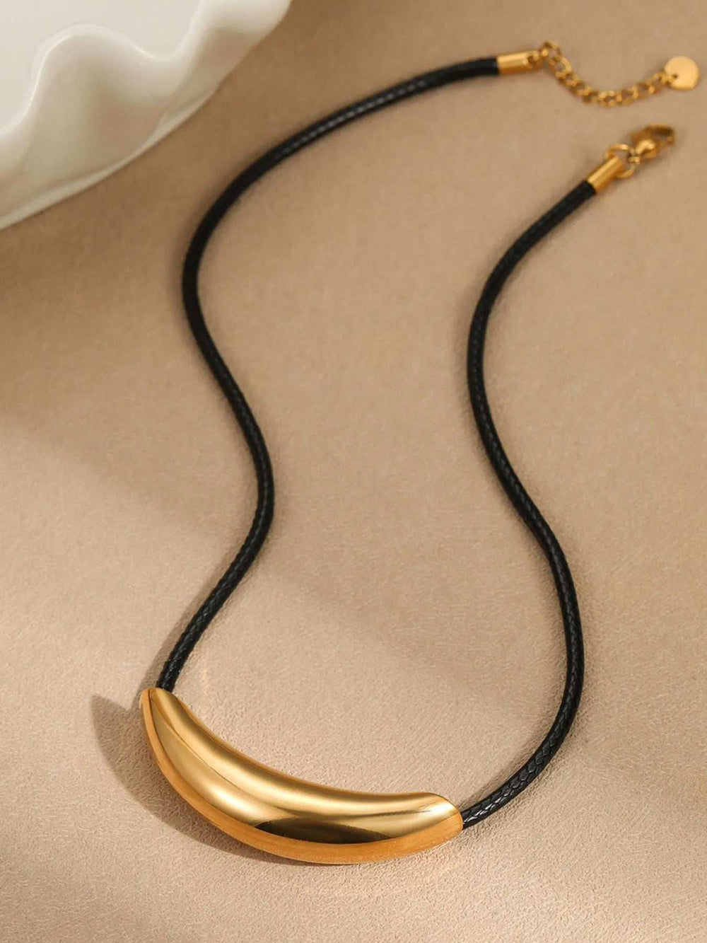 Stainless Steel Curved Bar Necklace with Leather Rope - Trendsi - Flyclothing LLC