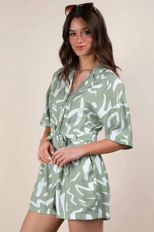VERY J Oversized Printed Button Down Resort Romper - Trendsi - Flyclothing LLC