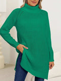 Slit Turtleneck Long Sleeve Sweater - Trendsi - Flyclothing LLC