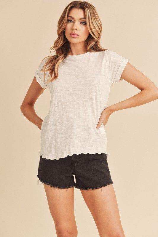 Aemi + Co Lettuce Edge Round Neck Short Sleeve T-Shirt - Trendsi - Flyclothing LLC