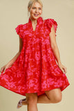 Umgee Full Size Two Tone Floral Print Ruffle Cap Sleeve Mini Dress Plus Size - Trendsi - Flyclothing LLC