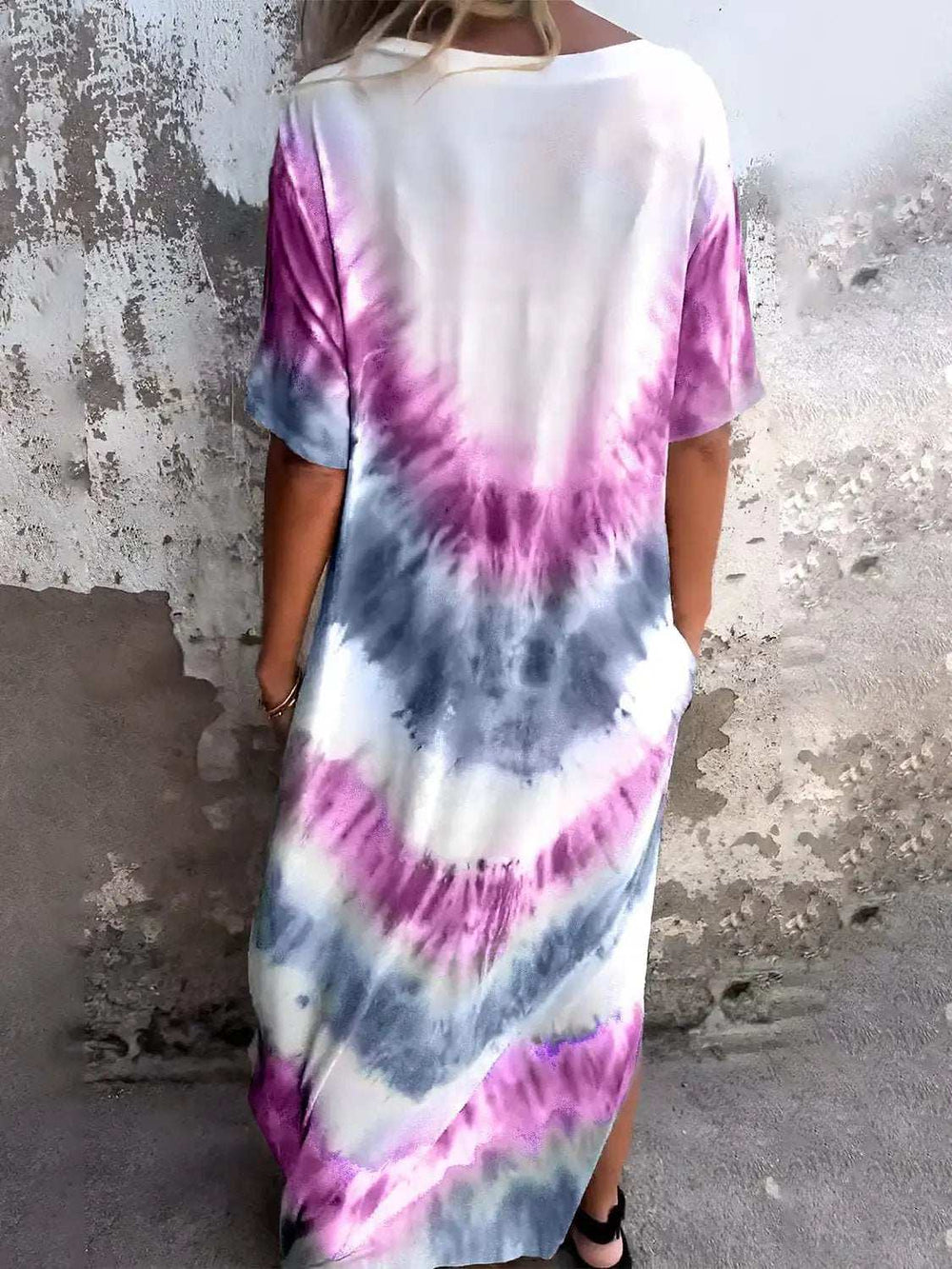 Full Size Pocketed Tie-Dye Short Sleeve Dress - Trendsi - Flyclothing LLC