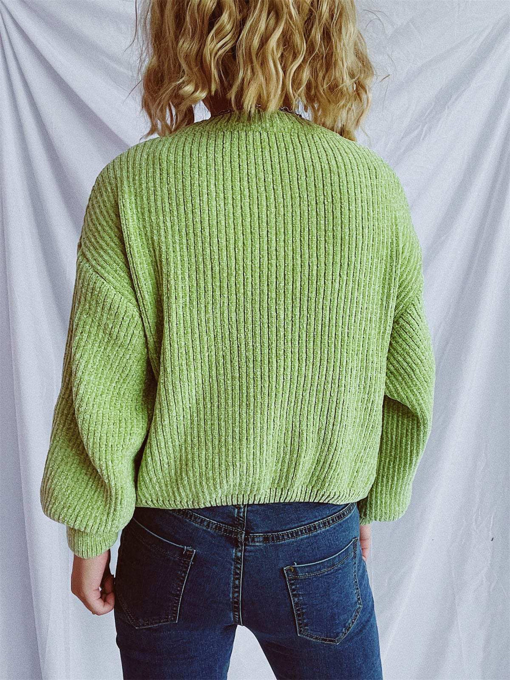 Round Neck Dropped Shoulder Long Sleeve Sweater - Trendsi - Flyclothing LLC