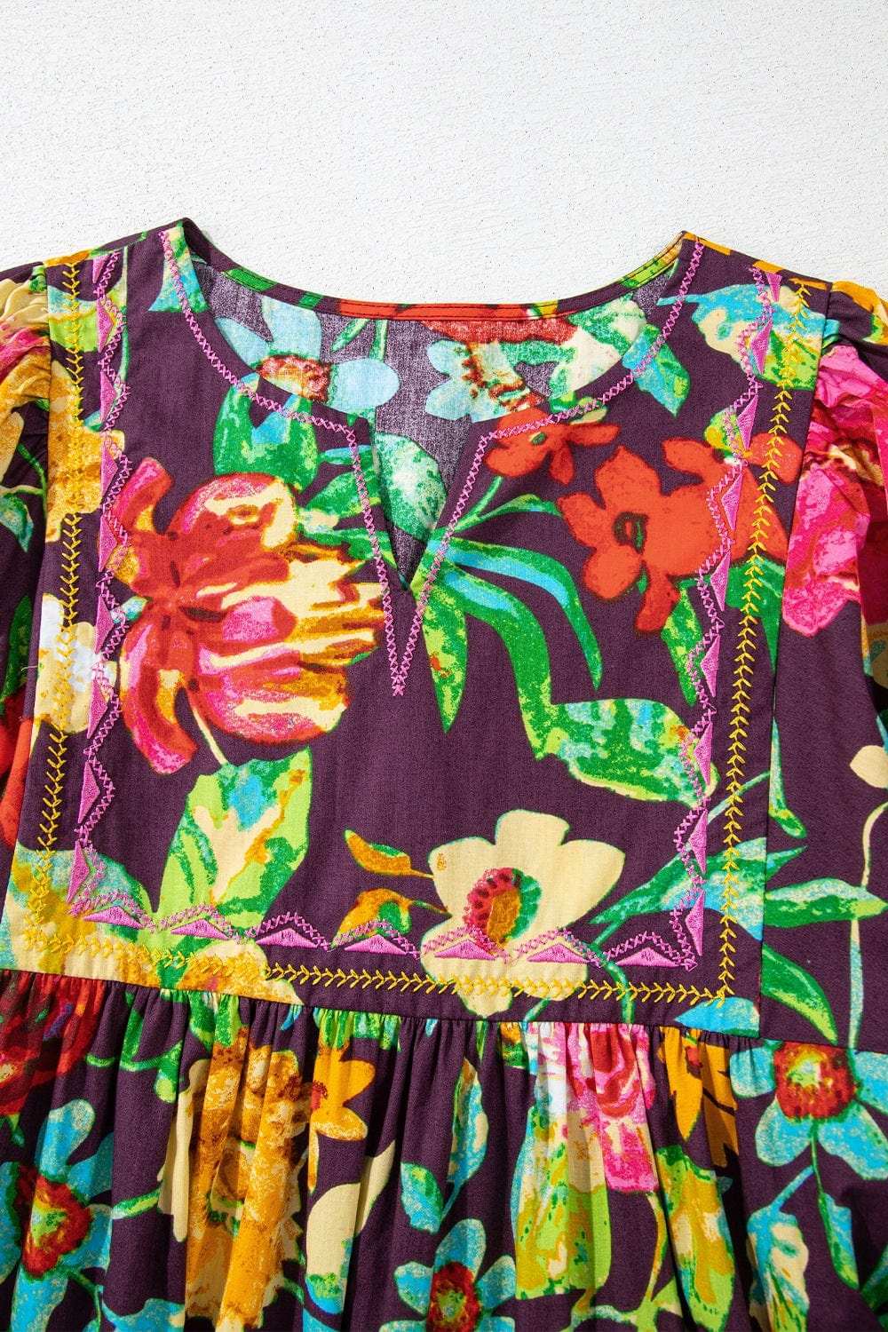 Flower Embroidered Trim Half Sleeve Blouse - Trendsi - Flyclothing LLC