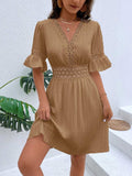 Cutout V-Neck Flounce Sleeve Mini Dress - Trendsi - Flyclothing LLC