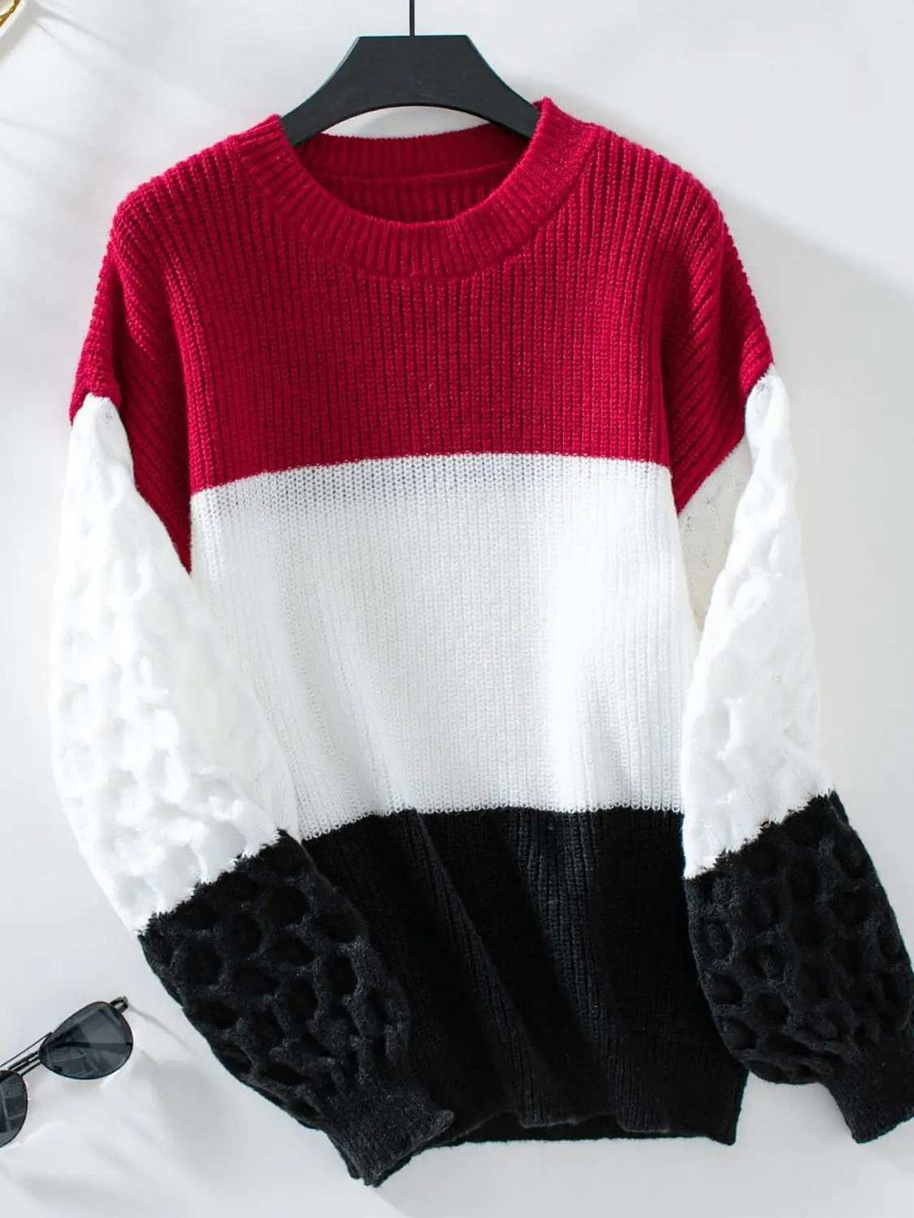 Color Block Round Neck Long Sleeve Sweater - Trendsi - Flyclothing LLC