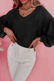 Waffle-Knit V-Neck Long Sleeve Blouse - Trendsi - Flyclothing LLC