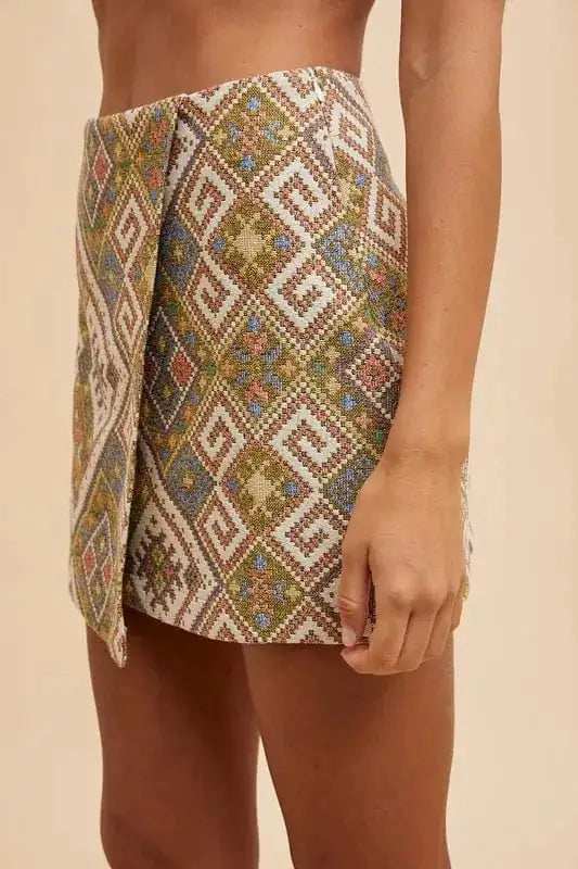 Annie Wear Ethic Woven Jacquard Wrap Mini Skirt - Trendsi - Flyclothing LLC