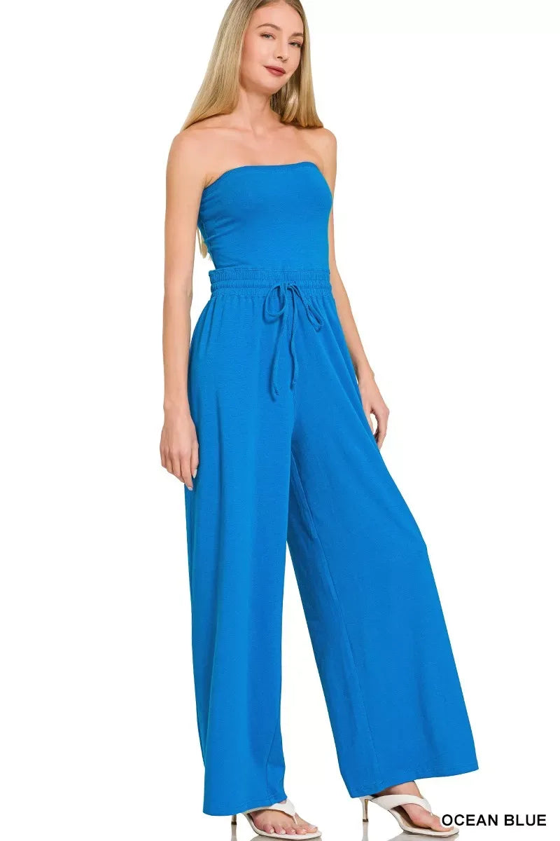 Zenana Tube Top Jumpsuit with Drawstring Waist - Trendsi - Flyclothing LLC