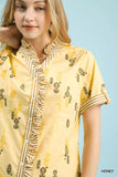 Umgee Printed Ruffle Trim Button Front Blouse - Trendsi - Flyclothing LLC