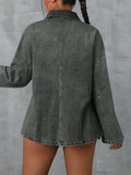 Collared Neck Drop Shoulder Denim Top - Trendsi - Flyclothing LLC