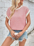 Lovelet Striped Round Neck Cap Sleeve Sweater - Trendsi - Flyclothing LLC