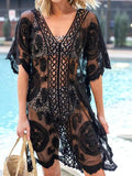 Lace V-Neck Half Sleeve Cover-Up - Trendsi - Flyclothing LLC