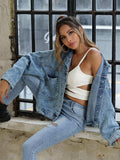 Button Down Drop Shoulder Denim Jacket - Trendsi - Flyclothing LLC