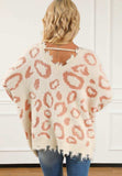 Distressed Trim Leopard V-Neck Sweater - Trendsi - Flyclothing LLC