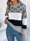 Star Contrast Round Neck Sweater - Trendsi - Flyclothing LLC