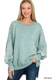 Zenana Acid Washed Batwing Sleeve Fleece Sweatshirt - Trendsi - Flyclothing LLC
