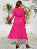 V-Neck Long Sleeve Pleated Dress - Trendsi - Flyclothing LLC