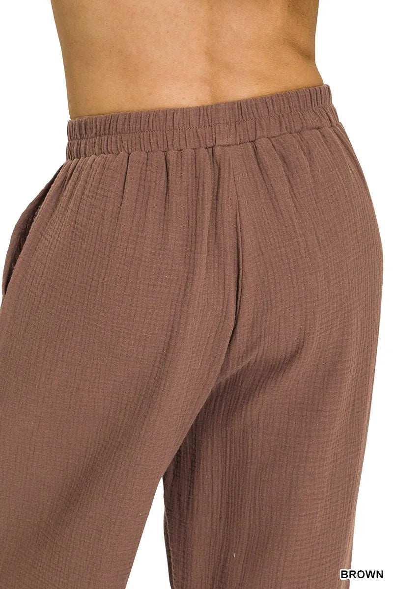 Zenana Double Gauze Elastic Band Pants - Trendsi - Flyclothing LLC