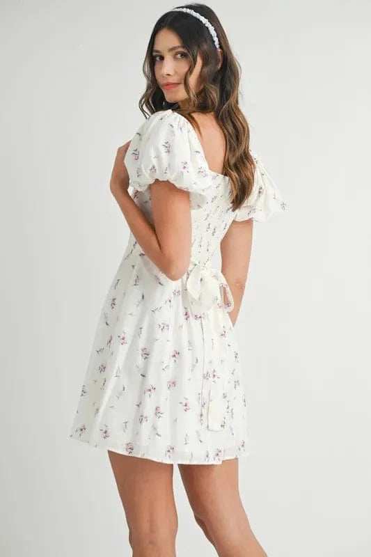 MABLE Floral Print Puff Sleeve Mini Dress - Trendsi - Flyclothing LLC