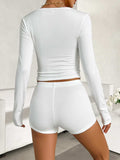 Scoop Neck Long Sleeve Top and Shorts Set - Trendsi - Flyclothing LLC