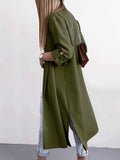 Slit Open Front Roll-Tab Sleeve Trench Coat - Trendsi - Flyclothing LLC