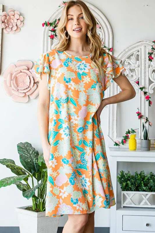 Heimish Full Size Ruffled Short Sleeve Floral Mini Dress Plus Size - Trendsi - Flyclothing LLC