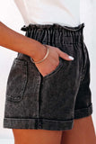 Paperbag Waist Denim Shorts with Pockets - Trendsi - Flyclothing LLC