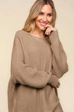 Haptics Full Size Side Slit Texture Asymmetric Sweater - Trendsi - Flyclothing LLC