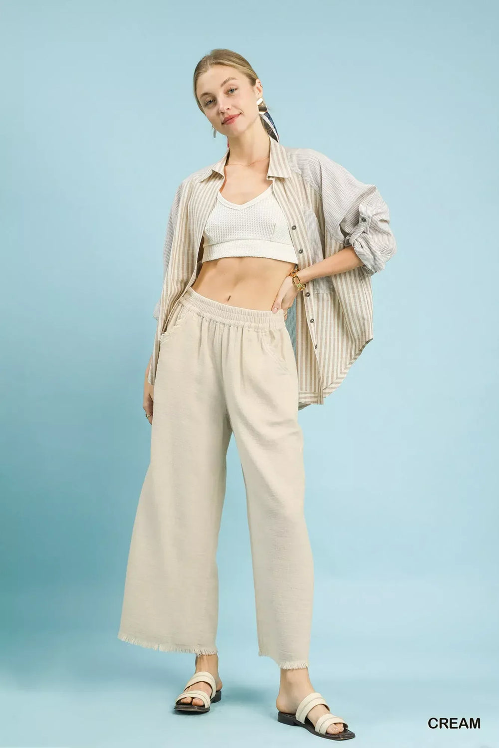 Umgee Frayed Hem Wide Leg Pants - Trendsi - Flyclothing LLC