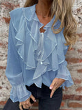 Ruffled Tie Front Flounce Sleeve Blouse - Trendsi - Flyclothing LLC
