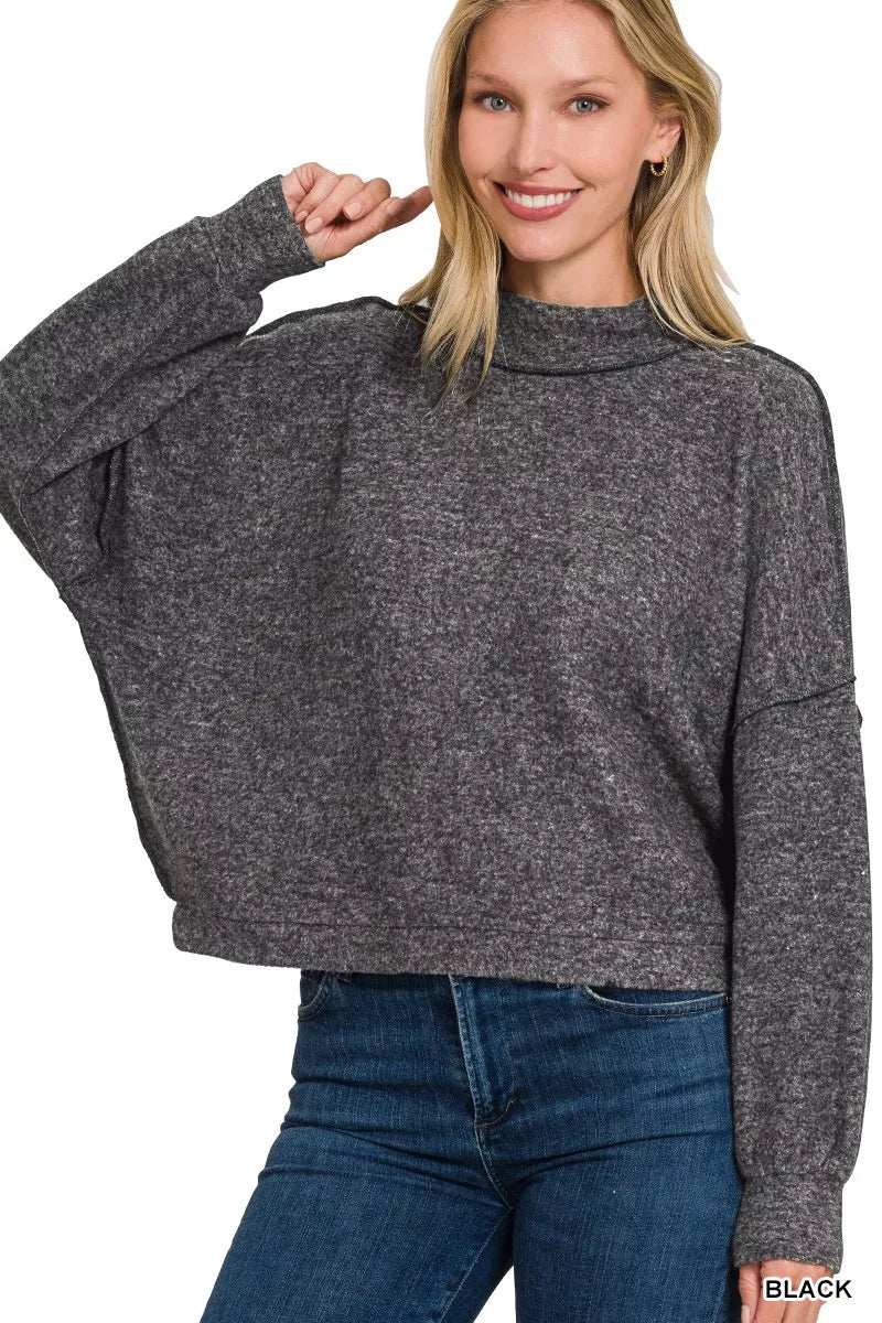 Zenana Brushed Melange Hacci Cropped Sweater - Trendsi - Flyclothing LLC