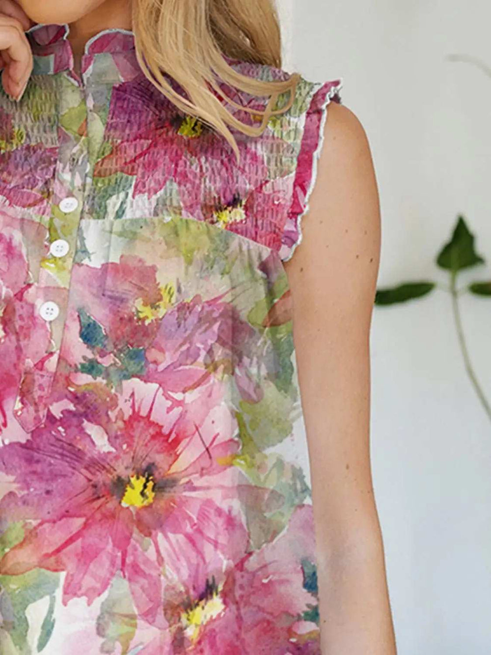 Frill Printed Mock Neck Top - Trendsi - Flyclothing LLC