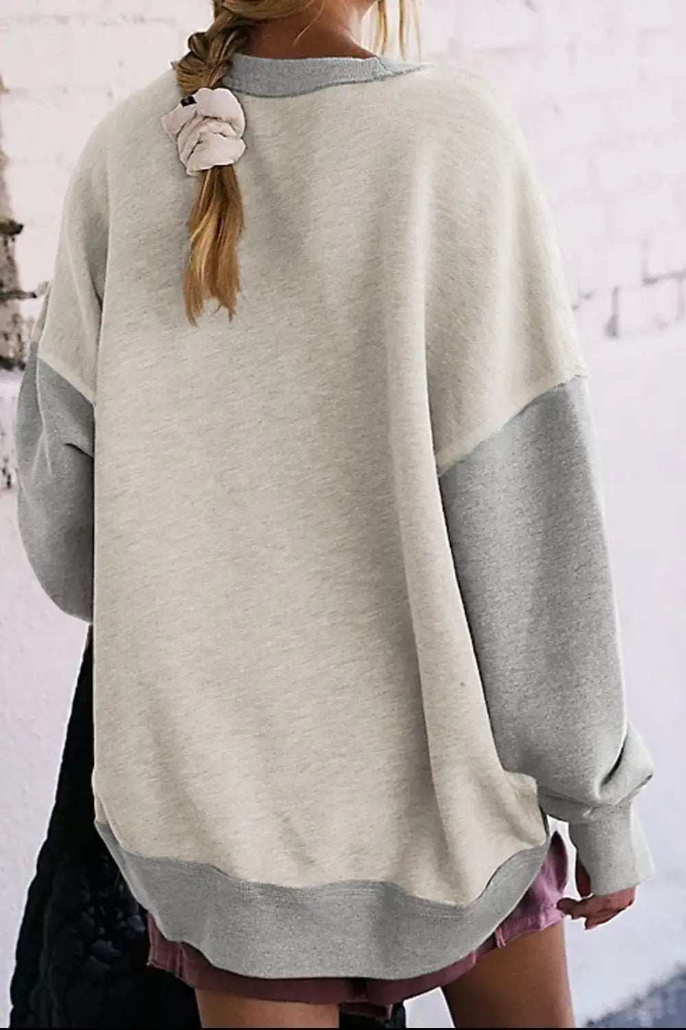 Contrast Round Neck Long Sleeve Sweatshirt - Trendsi - Flyclothing LLC