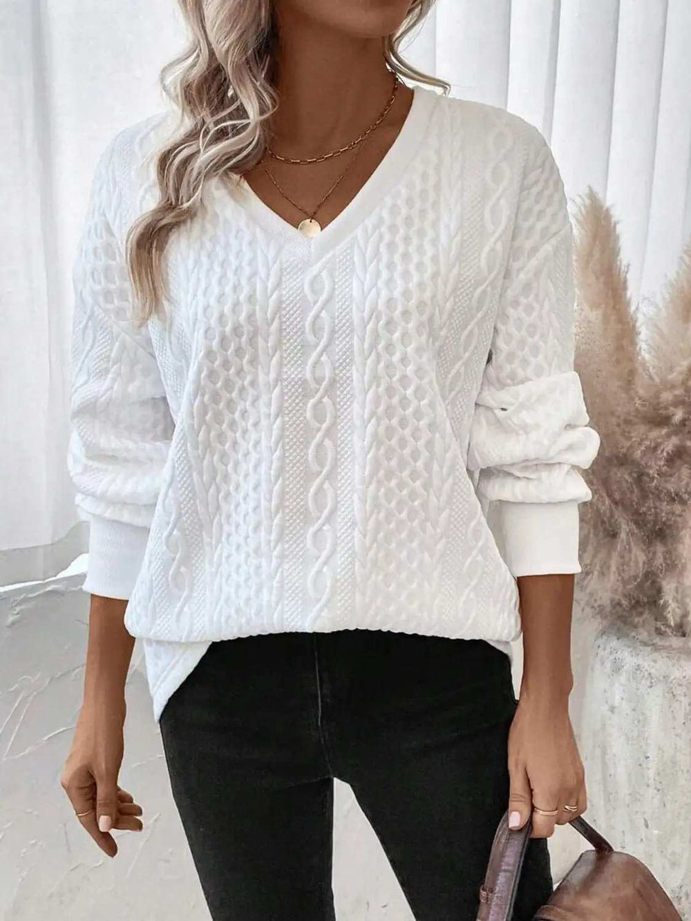 V-Neck Long Sleeve Sweatshirt - Trendsi - Flyclothing LLC