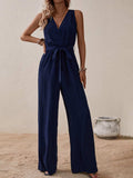 Tied Surplice Sleeveless Wide Leg Jumpsuit - Trendsi - Flyclothing LLC