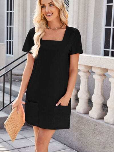 Lovelet Square Neck Short Sleeve Mini Tee Dress - Trendsi - Flyclothing LLC