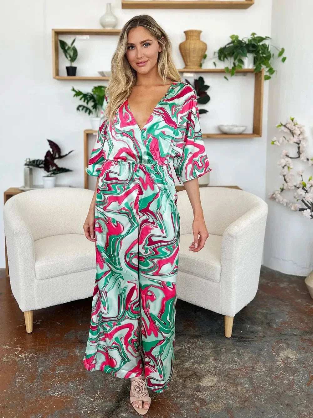 Double Take Full Size Half Sleeve Wide Leg Jumpsuit - Trendsi - Flyclothing LLC